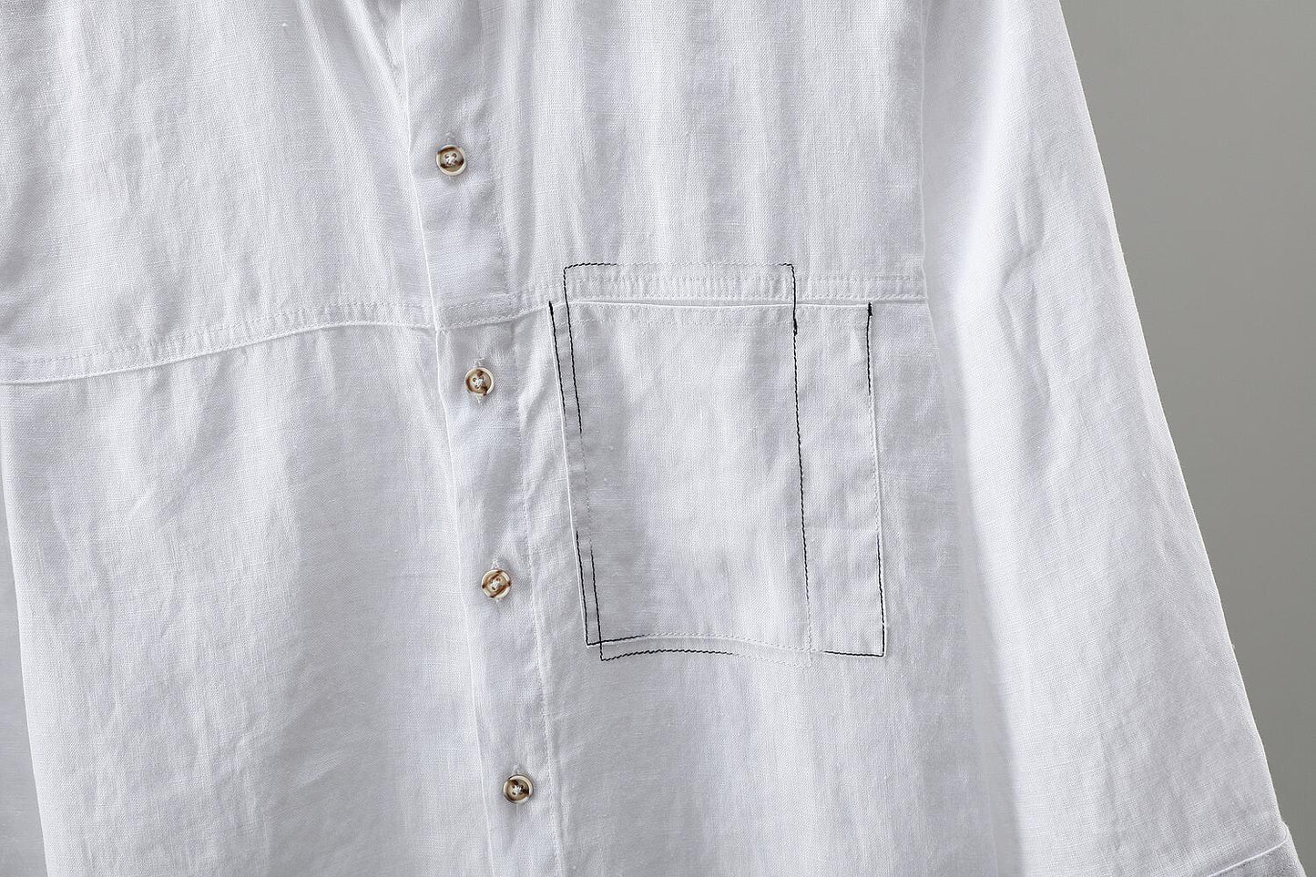 Linen 3/4 Sleeve Shirt - Loose Fit, Pockets